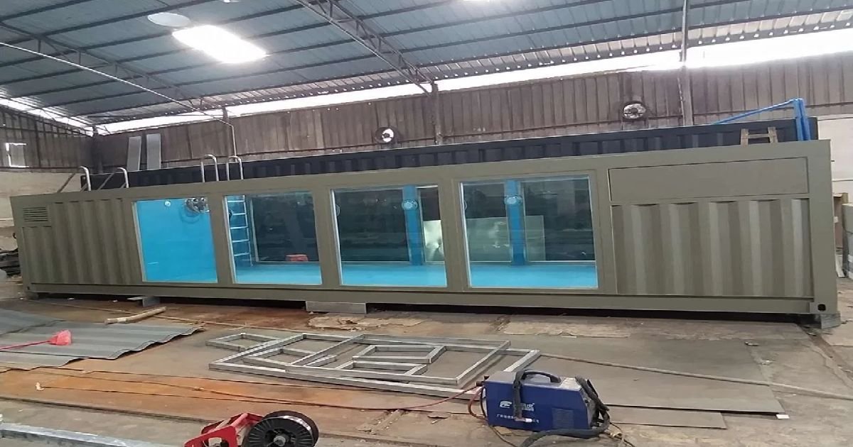 40ft Container Pool Glass Viewing Panels – Olive Green